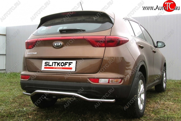 11 449 р. Защита заднего бампера из изогнутой трубы диаметром 42 мм Slitkoff  KIA Sportage  4 QL (2016-2018) дорестайлинг (Нержавейка, Полированная)  с доставкой в г. Керчь