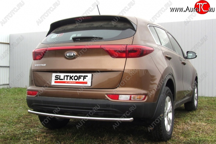 10 999 р. Защита заднего бампера из трубы диаметром 42 мм Slitkoff  KIA Sportage  4 QL (2016-2018) дорестайлинг (Нержавейка, Полированная)  с доставкой в г. Керчь