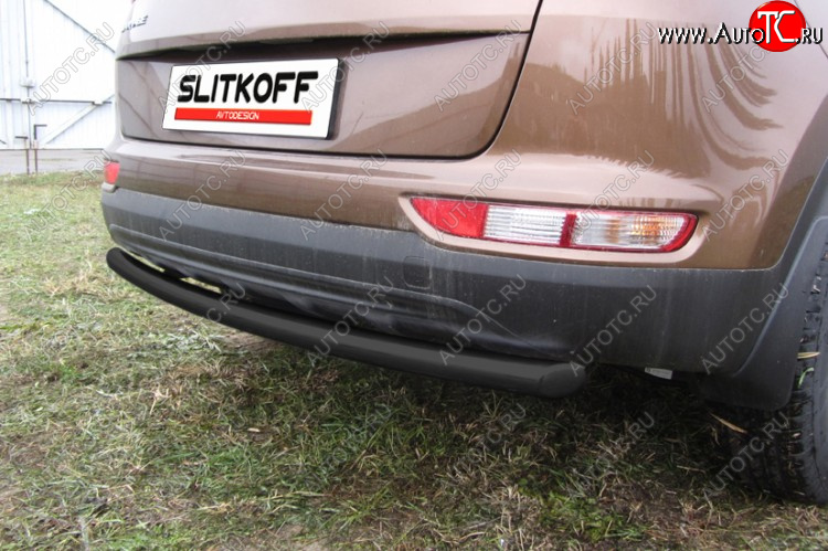 8 199 р. Защита заднего бампера Slitkoff (Ø 57 мм)  KIA Sportage  4 QL (2016-2018) дорестайлинг (Сталь с полимерным покрытием. Цвет: черный)  с доставкой в г. Керчь