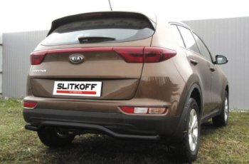 8 349 р. Защита заднего бампера Slitkoff (Ø 57, волна)  KIA Sportage  4 QL (2016-2018) дорестайлинг (Сталь с полимерным покрытием. Цвет: черный)  с доставкой в г. Керчь. Увеличить фотографию 2