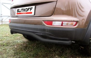 Защита заднего бампера Slitkoff (Ø 57, волна) KIA Sportage  4 QL (2016-2018) дорестайлинг (Сталь с полимерным покрытием. Цвет: черный)