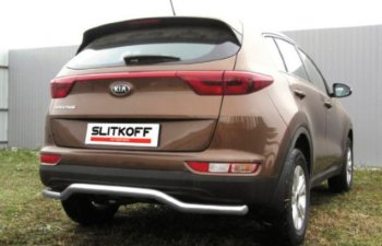 8 349 р. Защита заднего бампера Slitkoff (Ø 57, волна)  KIA Sportage  4 QL (2016-2018) дорестайлинг (Сталь с полимерным покрытием. Цвет: серебристый)  с доставкой в г. Керчь. Увеличить фотографию 2