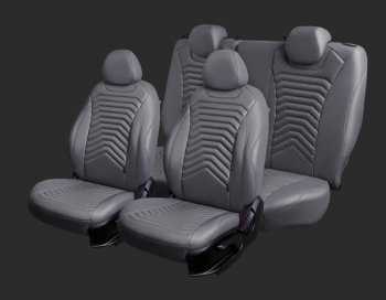 Чехлы для сидений Lord Autofashion Байрон ПРЕЗИДЕНТ (экокожа, спинка 60/40, подлокотник, 3 Г-образных подголовника) KIA Sportage  4 QL (2016-2018) дорестайлинг (Серый, вставка серая, строчка серая)