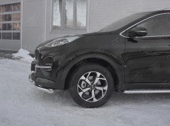 26 999 р. Защита переднего бампера (2 трубы Ø63 мм с клыками, нержавейка) SLITKOFF  KIA Sportage  4 QL (2018-2022) рестайлинг  с доставкой в г. Керчь. Увеличить фотографию 2