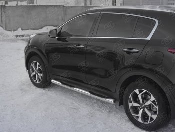 Защита порогов (Ø76 мм с проступью, нержавейка) SLITKOFF KIA Sportage  4 QL (2018-2022) рестайлинг (Металлические торцы под 90°)