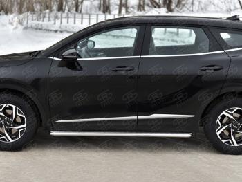 21 999 р. Защита порогов (кроме STYLE и X-LINE, труба d42мм.) SLITKOFF  KIA Sportage  5 NQ5 (2021-2025) (Лист алюминий/профиль нержавейка)  с доставкой в г. Керчь. Увеличить фотографию 2