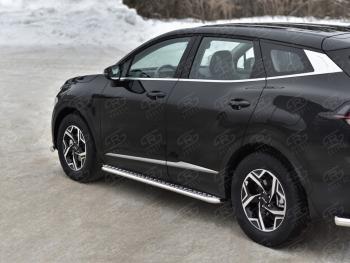 Защита порогов (кроме STYLE и X-LINE, труба d42мм.) SLITKOFF KIA Sportage  5 NQ5 (2021-2025) (Лист алюминий/профиль сталь)