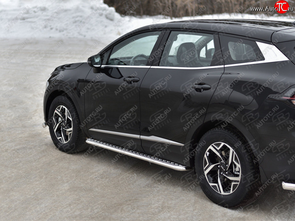 21 799 р. Защита порогов (кроме STYLE и X-LINE, труба d42мм.) SLITKOFF  KIA Sportage  5 NQ5 (2021-2025) (Лист алюминий/профиль сталь)  с доставкой в г. Керчь