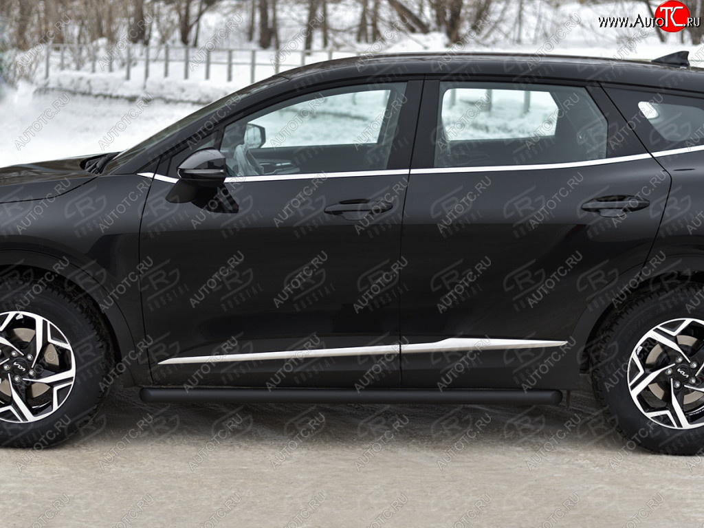 13 999 р. Защита порогов (труба d63 мм, с чёрным полимерным покрытием) SLITKOFF  KIA Sportage  5 NQ5 (2021-2025) (Торцы со срезом 45°)  с доставкой в г. Керчь