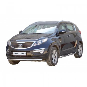 Защита порогов ТехноСфера (Техно Сфера) (нержавейка, с проступью, d76 mm) KIA Sportage  3 SL (2010-2016) дорестайлинг, рестайлинг