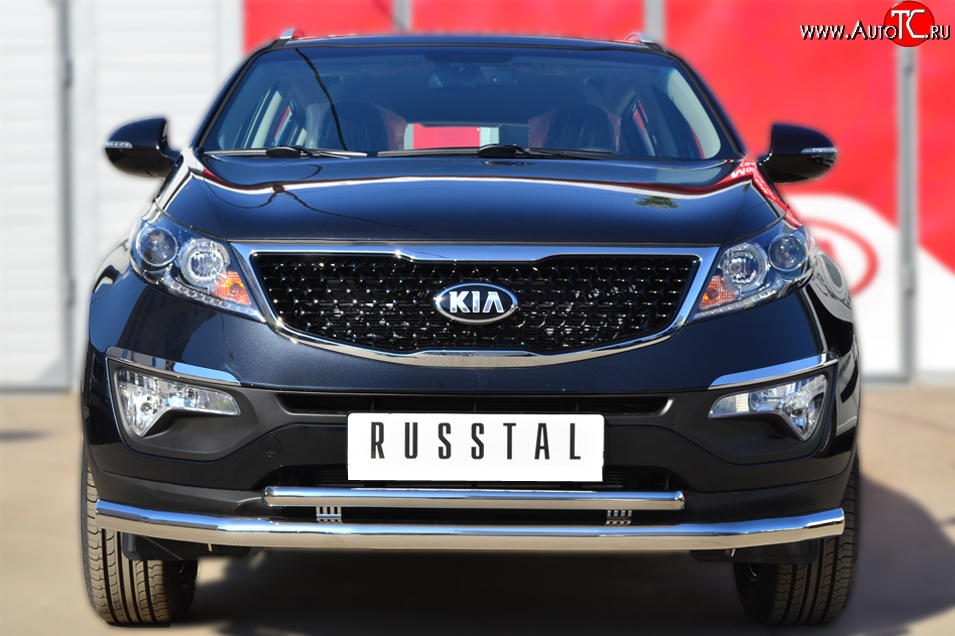 18 699 р. Защита переднего бампера (2 трубыØ63 и 42 мм, нержавейка) SLITKOFF  KIA Sportage  3 SL (2010-2014) дорестайлинг  с доставкой в г. Керчь