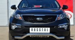 Защита переднего бампера (Ø63 мм волна с надписью, нержавейка) SLITKOFF KIA Sportage  3 SL (2010-2014) дорестайлинг