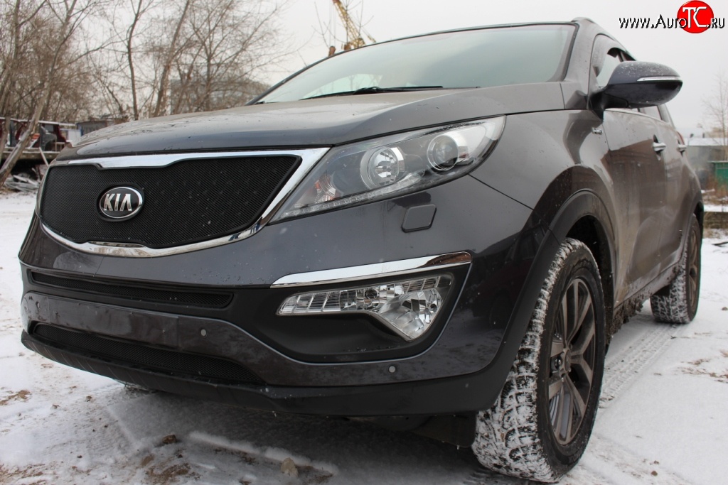 1 469 р. Нижняя сетка на бампер (рестайлинг) Russtal (черная) KIA Sportage 3 SL дорестайлинг (2010-2014)  с доставкой в г. Керчь
