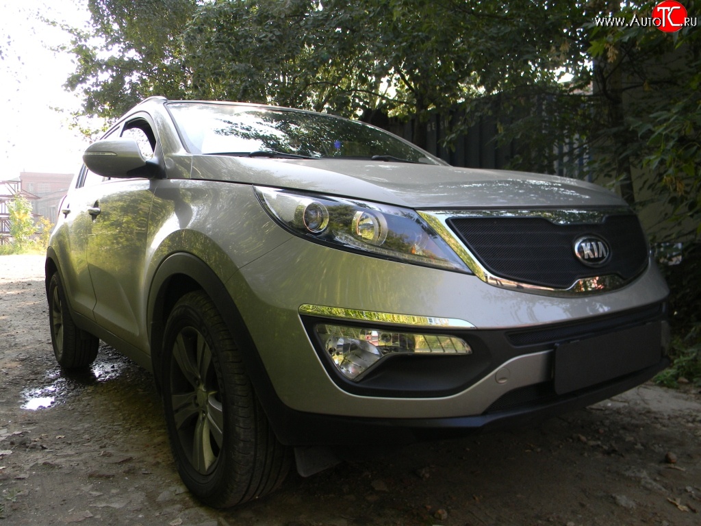 1 469 р. Нижняя сетка на бампер Russtal (черная) KIA Sportage 3 SL дорестайлинг (2010-2014)  с доставкой в г. Керчь