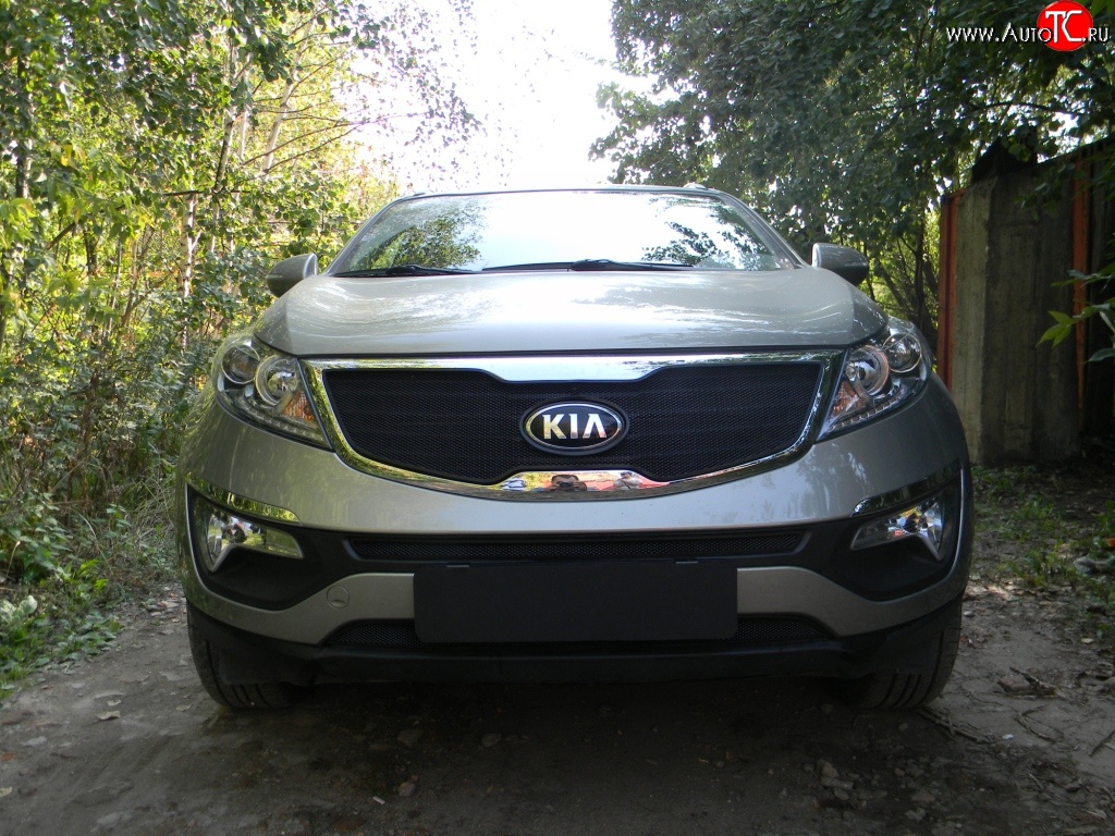 1 299 р. Средняя сетка на бампер Russtal (черная) KIA Sportage 3 SL дорестайлинг (2010-2014)  с доставкой в г. Керчь