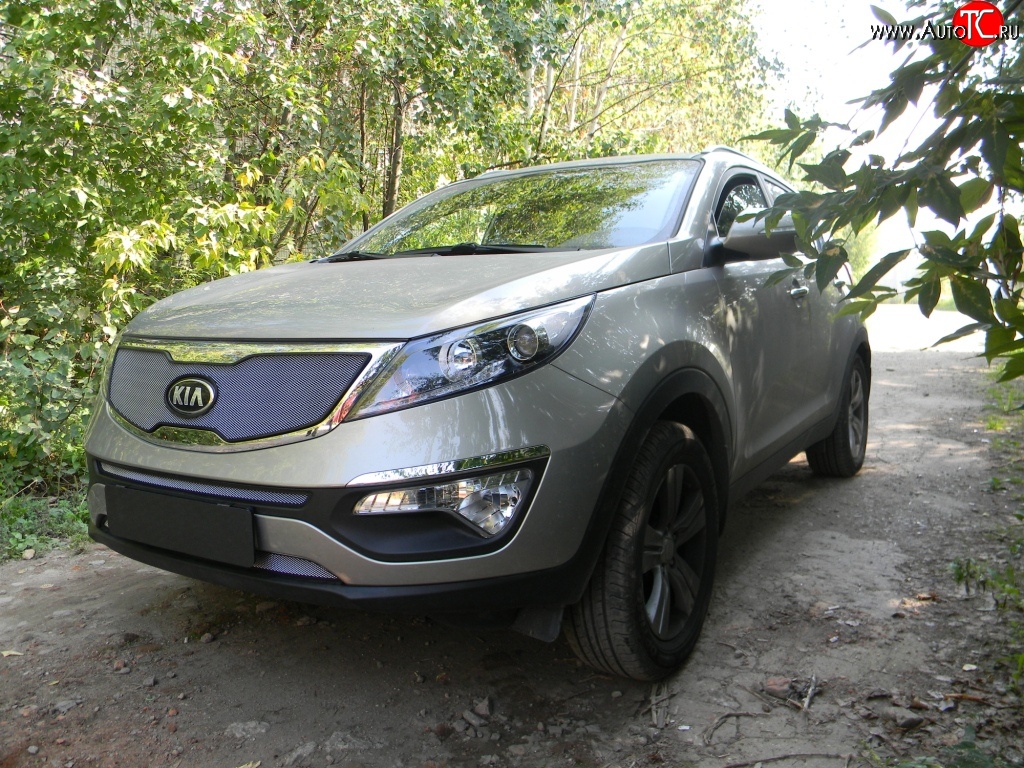 1 539 р. Нижняя сетка на бампер Russtal (хром) KIA Sportage 3 SL дорестайлинг (2010-2014)  с доставкой в г. Керчь