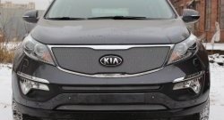 1 379 р. Средняя сетка на бампер (рестайлинг) Russtal (хром) KIA Sportage 3 SL дорестайлинг (2010-2014)  с доставкой в г. Керчь. Увеличить фотографию 2