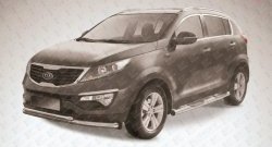 Двойная защита переднего бампера из двух труб диаметром 76 и 57 мм Slitkoff KIA Sportage  3 SL (2010-2014) дорестайлинг