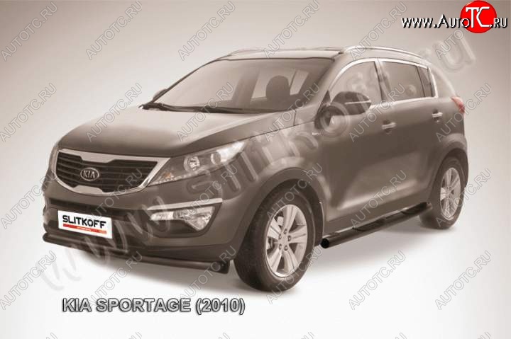 10 849 р. Защита переднего бампера из труб d57+d42 Slitkoff (двойная) KIA Sportage 3 SL дорестайлинг (2010-2014) (Цвет: серебристый)  с доставкой в г. Керчь