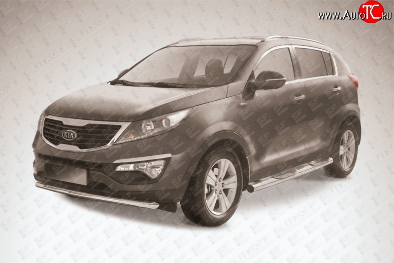 12 299 р. Одинарная защита переднего бампера из трубы диаметром 57 мм Slitkoff  KIA Sportage  3 SL (2010-2014) дорестайлинг (Нержавейка, Полированная)  с доставкой в г. Керчь