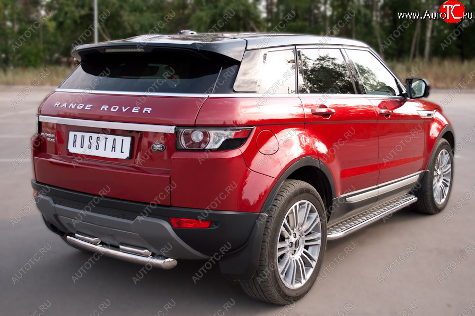 24 649 р. Пороги SLITKOFF d42 с листом Land Rover Range Rover Evoque 1 L538 рестайлинг 5 дв. (2015-2018) (лист алюминий, труба нержавейка)  с доставкой в г. Керчь