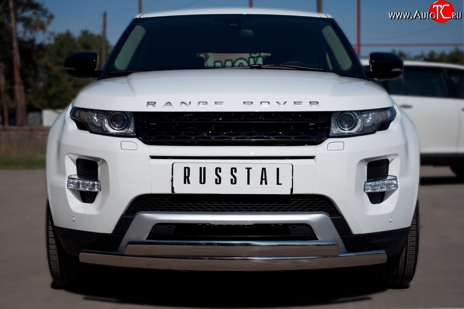 18 549 р. Защита переднего бампера (2 трубыØ75х42 мм, нержавейка) Russtal Land Rover Range Rover Evoque 1 L538 дорестайлинг 5 дв. (2011-2015)  с доставкой в г. Керчь