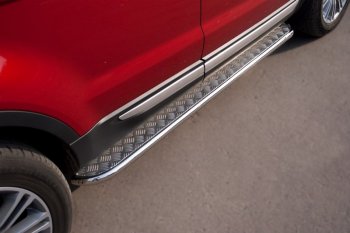 22 999 р. Широкая защита порогов с трубой диаметром 42 мм SLITKOFF v2  Land Rover Range Rover Evoque  1 L538 (2011-2015) дорестайлинг 5 дв.  с доставкой в г. Керчь. Увеличить фотографию 3