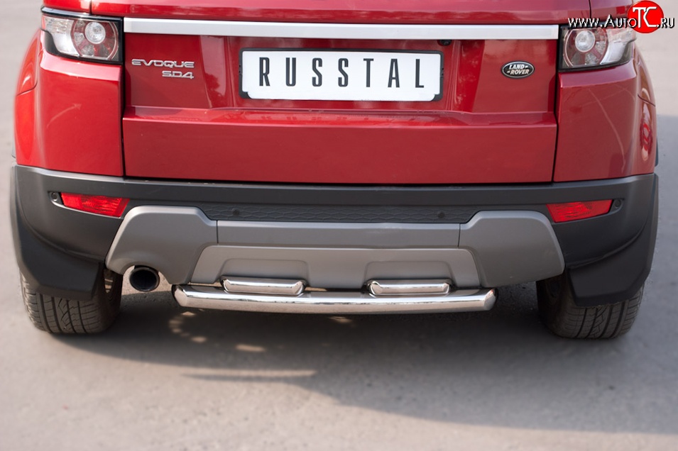17 949 р. Защита заднего бампера (2 трубы Ø63 и 42 мм, нержавейка, Prestige u Pure) SLITKOFF  Land Rover Range Rover Evoque  1 L538 (2011-2015) дорестайлинг 3 дв., дорестайлинг 5 дв.  с доставкой в г. Керчь
