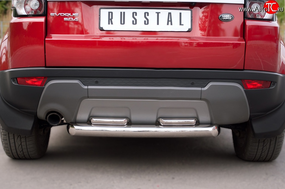 17 599 р. Защита заднего бампера (2 трубы Ø76 и 42 мм, нержавейка) SLITKOFF  Land Rover Range Rover Evoque  1 L538 (2011-2015) дорестайлинг 3 дв., дорестайлинг 5 дв.  с доставкой в г. Керчь