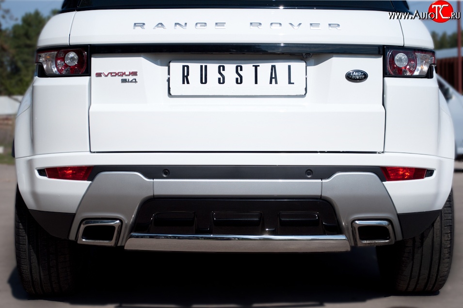 12 999 р. Защита заднего бампера (Ø75x42 мм, нержавейка, Dynamic) Russtal Land Rover Range Rover Evoque 1 L538 дорестайлинг 5 дв. (2011-2015)  с доставкой в г. Керчь