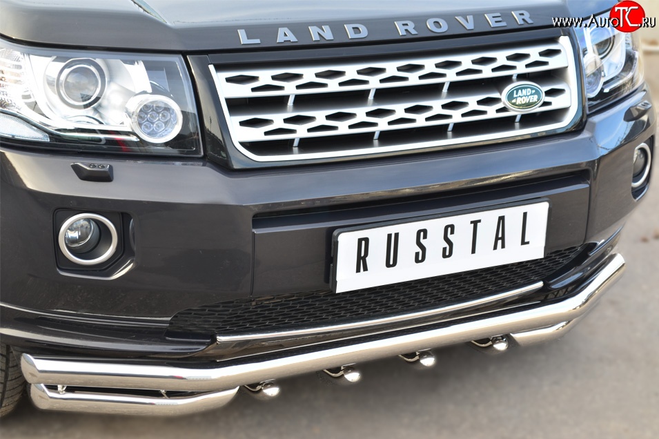 31 799 р. Защита переднего бампера (Ø63 мм с зубами, нержавейка) SLITKOFF Land Rover Freelander L359 1-ый рестайлинг (2010-2012)  с доставкой в г. Керчь