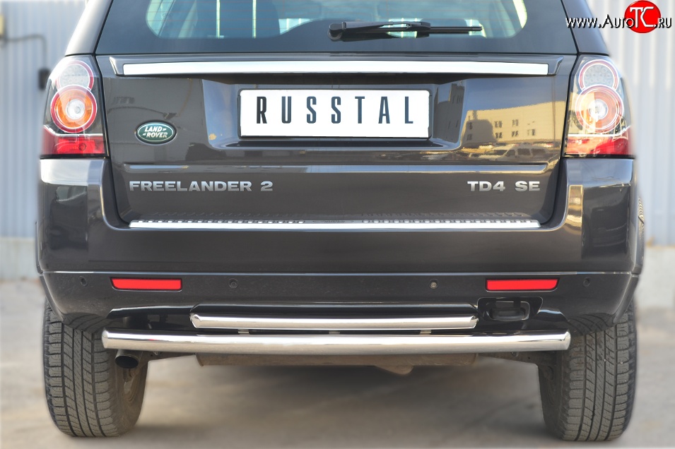 17 999 р. Защита заднего бампера (Ø63 и 42 мм, нержавейка) SLITKOFF Land Rover Freelander L359 дорестайлинг (2006-2010)  с доставкой в г. Керчь