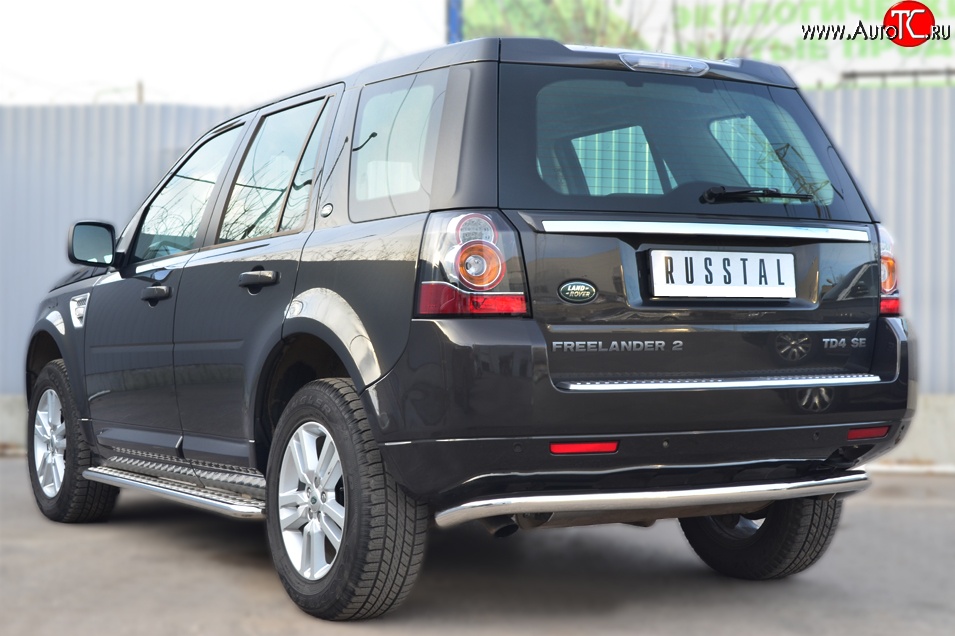 16 749 р. Защита заднего бампера (Ø63 мм волна, нержавейка) SLITKOFF Land Rover Freelander L359 1-ый рестайлинг (2010-2012)  с доставкой в г. Керчь