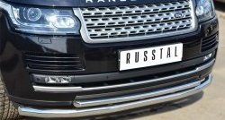 19 399 р. Защита переднего бампера (2 трубыØ63 и 42 мм, нержавейка) SLITKOFF Land Rover Range Rover 4 L405 дорестайлинг (2012-2017)  с доставкой в г. Керчь. Увеличить фотографию 2