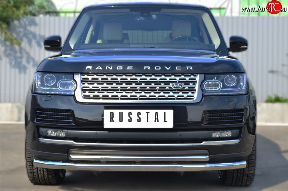 19 399 р. Защита переднего бампера (2 трубыØ63 и 42 мм, нержавейка) SLITKOFF Land Rover Range Rover 4 L405 дорестайлинг (2012-2017)  с доставкой в г. Керчь