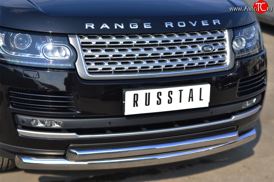 22 099 р. Защита переднего бампера (2 трубыØ76 и 63 мм, нержавейка) SLITKOFF  Land Rover Range Rover  4 L405 (2012-2017) дорестайлинг  с доставкой в г. Керчь