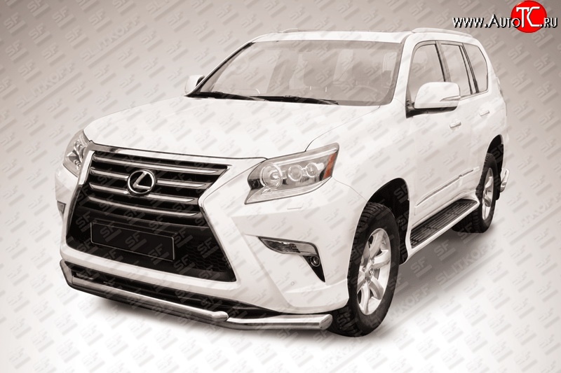 22 999 р. Двойная защита переднего бампера из труб диаметром 76 и 57 мм Slitkoff Lexus GX460 J150 1-ый рестайлинг (2013-2019) (Нержавейка, Полированная)  с доставкой в г. Керчь