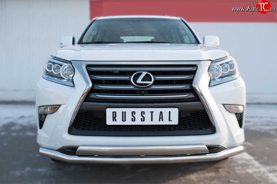 14 849 р. Защита переднего бампера (2 трубы Ø63 и 75х42 мм, нержавейка) Russtal Lexus GX460 J150 1-ый рестайлинг (2013-2019)  с доставкой в г. Керчь
