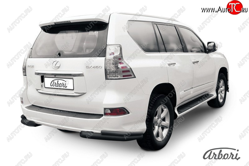 11 159 р. Защита заднего бампера Arbori (уголки, черная, 2 трубы d76 и 42 mm). Lexus GX460 J150 1-ый рестайлинг (2013-2019)  с доставкой в г. Керчь
