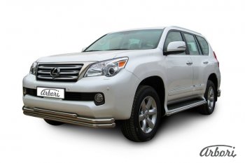 19 349 р. Защита переднего бампера Arbori (нержавейка, 3 трубы d57, 57 и 42 mm) Lexus GX460 J150 дорестайлинг (2009-2013)  с доставкой в г. Керчь. Увеличить фотографию 2