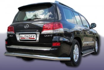 Защита заднего бампера Slitkoff (Ø 76 мм) Lexus LX570  J200 (2012-2015) 1-ый рестайлинг (Нержавеющая сталь)