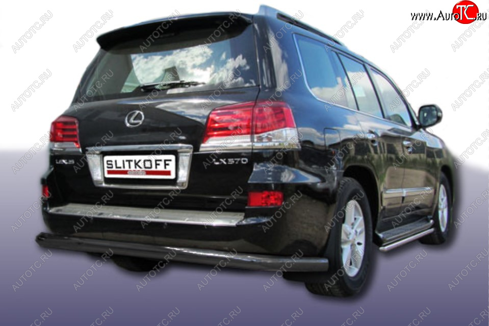 16 849 р. Защита заднего бампера Slitkoff (Ø 76 мм) Lexus LX570 J200 1-ый рестайлинг (2012-2015) (Сталь с полимерным покрытием. Цвет: черный)  с доставкой в г. Керчь