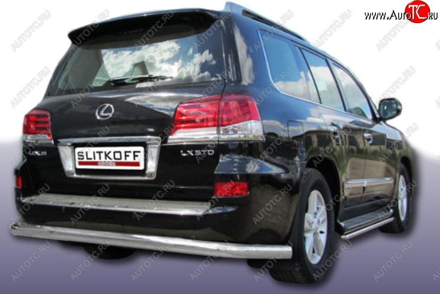 16 849 р. Защита заднего бампера Slitkoff (Ø 76 мм)  Lexus LX570  J200 (2012-2015) 1-ый рестайлинг (Сталь с полимерным покрытием. Цвет: серебристый)  с доставкой в г. Керчь