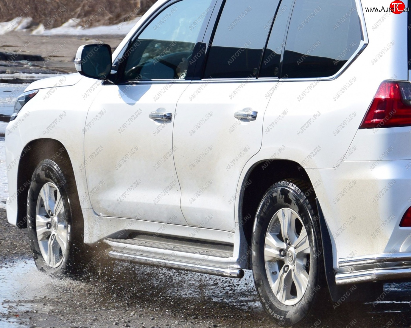 18 689 р. Защита порогов из трубы Ø51 Petroil Tuning Lexus LX450d J200 2-ой рестайлинг (2015-2022) (Нержавеющая полированная сталь)  с доставкой в г. Керчь