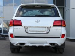 27 499 р. Накладка на задний бампер GOLDMAN EXCLUSIVE Lexus LX570 J200 1-ый рестайлинг (2012-2015) (Неокрашенная)  с доставкой в г. Керчь. Увеличить фотографию 2