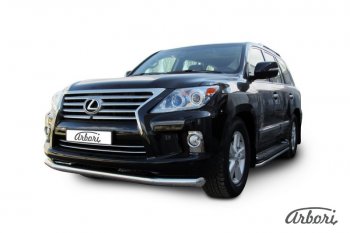 18 269 р. Защита переднего бампера Arbori (черная, 1 труба d76 mm). Lexus LX570 J200 1-ый рестайлинг (2012-2015)  с доставкой в г. Керчь. Увеличить фотографию 2