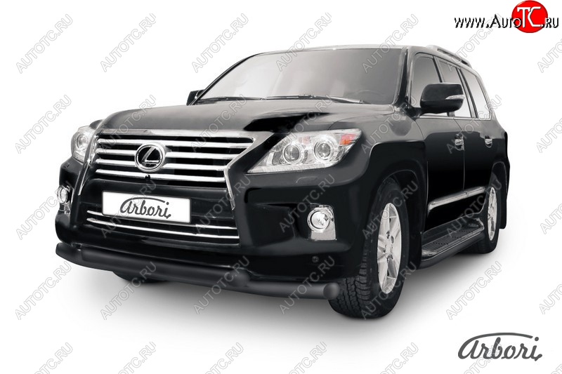 3 799 р. Защита переднего бампера Arbori (черная, 2 трубы d76 mm) Lexus LX570 J200 1-ый рестайлинг (2012-2015)  с доставкой в г. Керчь