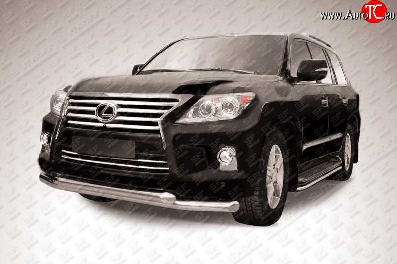 24 949 р. Двойная защита переднего бампера из труб диаметрами по 76 мм Slitkoff  Lexus LX570  J200 (2012-2015) 1-ый рестайлинг (Нержавейка, Полированная)  с доставкой в г. Керчь