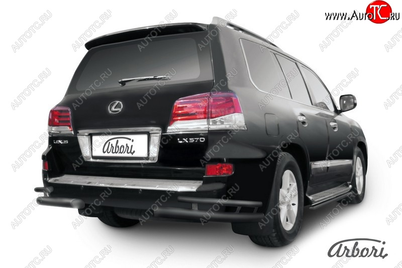 11 663 р. Защита заднего бампера Arbori (уголки, черная, 2 трубы d76 и 42 mm). Lexus LX570 J200 1-ый рестайлинг (2012-2015)  с доставкой в г. Керчь