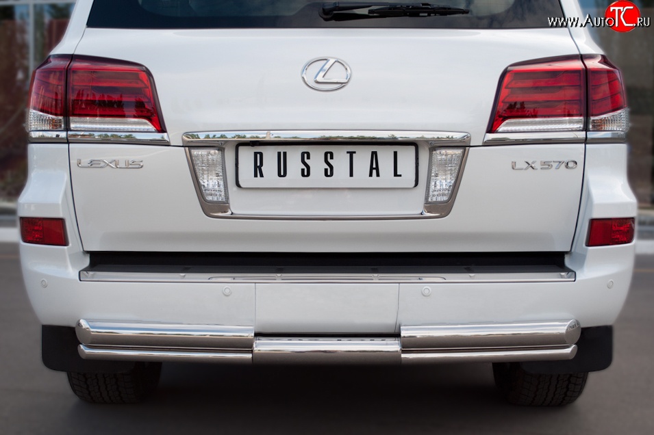 20 949 р. Защита заднего бампера (2 трубы Ø76 и 42 мм, нержавейка) SLITKOFF  Lexus LX570  J200 (2012-2015) 1-ый рестайлинг  с доставкой в г. Керчь